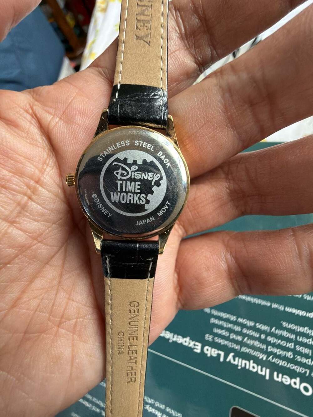 Disney Time Works Sorcerer Mickey Mouse Fantasia Watch Gold Tone Black Leather S - Picture 3 of 7